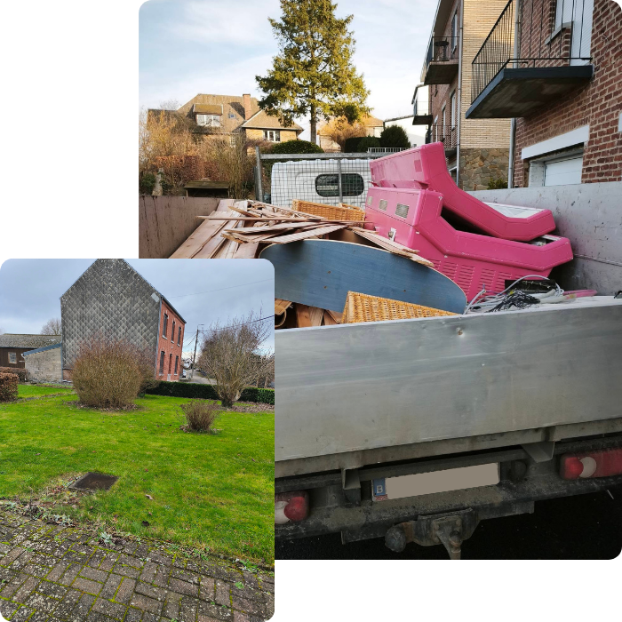 Tri, déchets, jardin, entretien, remise en état, nettoyage, réparation, revente meubles, camion, remorque