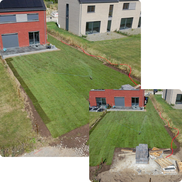 Création, pelouse, gazon, rouleau, herbe, jardin, aménagement, extérieur, sols, terrain