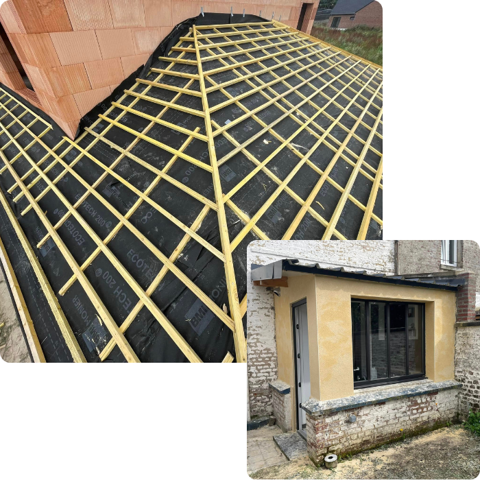 Ouverture, murs porteurs, structure, transformation, nouvelle toiture, construction