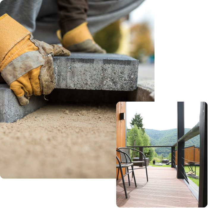 Aménagements extérieurs, pavage, pavé, allée de garage, jardin, bordures, béton, dalle, sols, terrassement