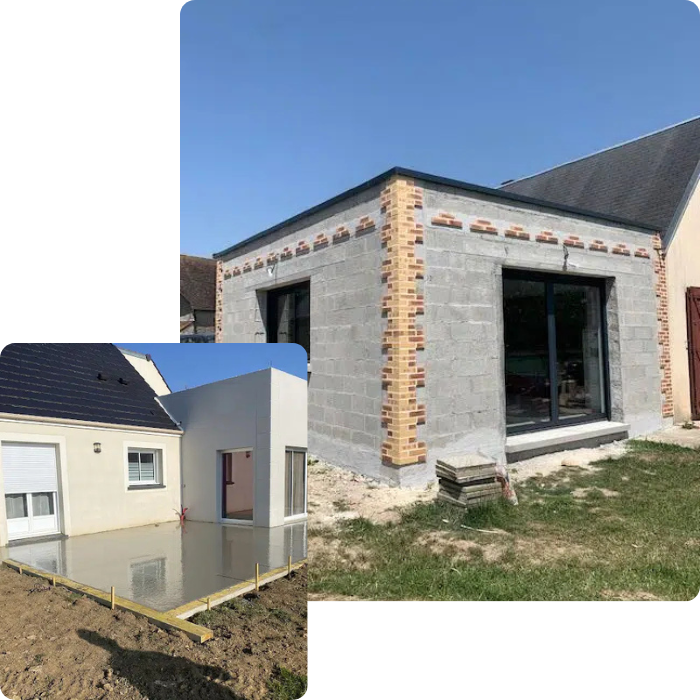 façade, murs, pierre, briques, annexe, garage, terrassement