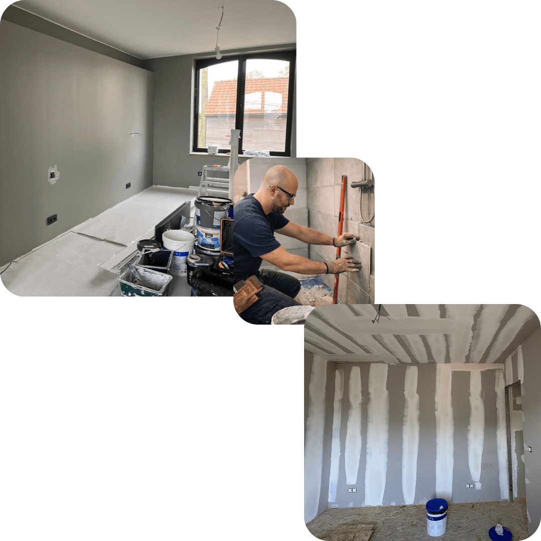 Rénovation intérieure - Rénovation de salle de bain - Plomberie générale - Dépannage plomberie urgence - Montage de cuisine - Pose de parquet - Placement de châssis - Cloisons et gyproc - Petits travaux de toiture - Sécurisation après incendie