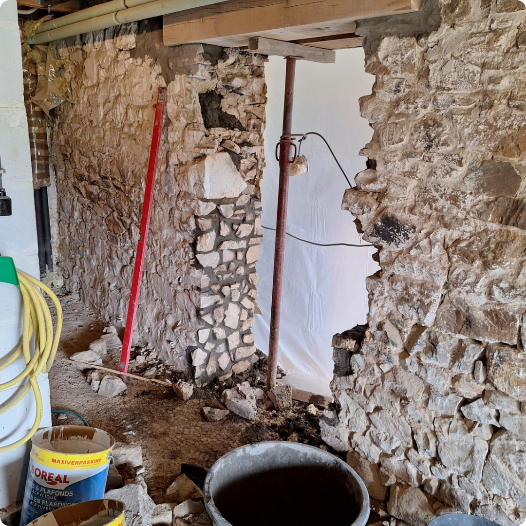 maçonnerie, extension, annexe, nivellement