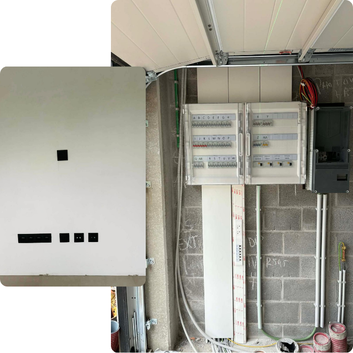 Nouvelle installation, construction, câbles électriques, tableaux électriques, gaines électriques