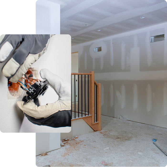 Cloisons, électricité, plâtre, enduit, sols, murs intérieurs, plafonnage, travaux d'intérieur