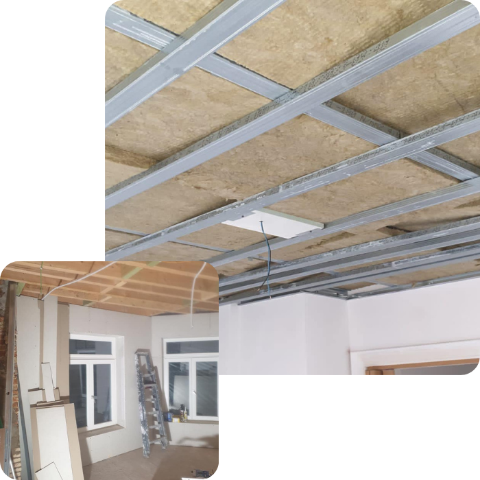 Murs, plafonds, parachèvement, rénovation intérieure, plafonnage, enduit, plaque de plâtre