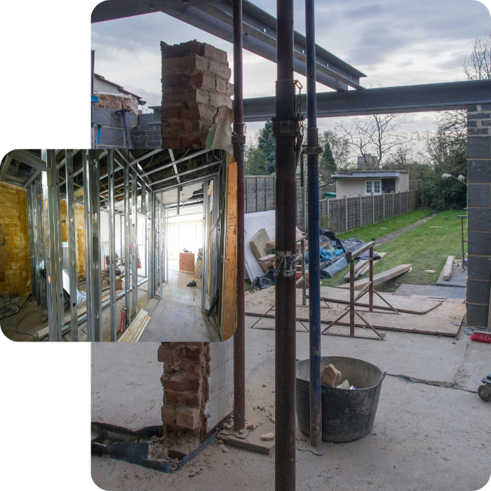 Transformation, démolition, annexe, extension, dallage, terrassement, nivellement