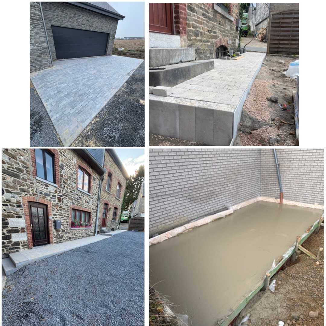 maçonnerie Stavelot, terrassement Verviers, aménagement extérieur Eupen, maçon Fagnes, pavage, construction, murs soutènement, ouverture baie, pelouse, klinkers, dalles béton, clôtures, égouttage, nivellement, rénovation générale, gros œuvre, parachèvement, clé sur porte, revêtements sols, gravier, entrepreneur général Stavelot