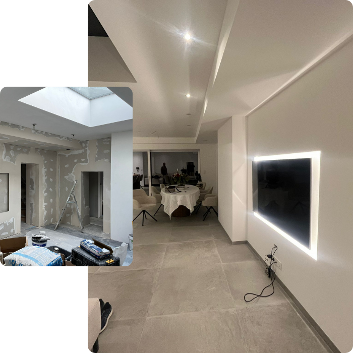 Plafonnage, plaque de plâtre, Gyproc, murs intérieurs, cloisons, enduits, lissage murs, finitions,