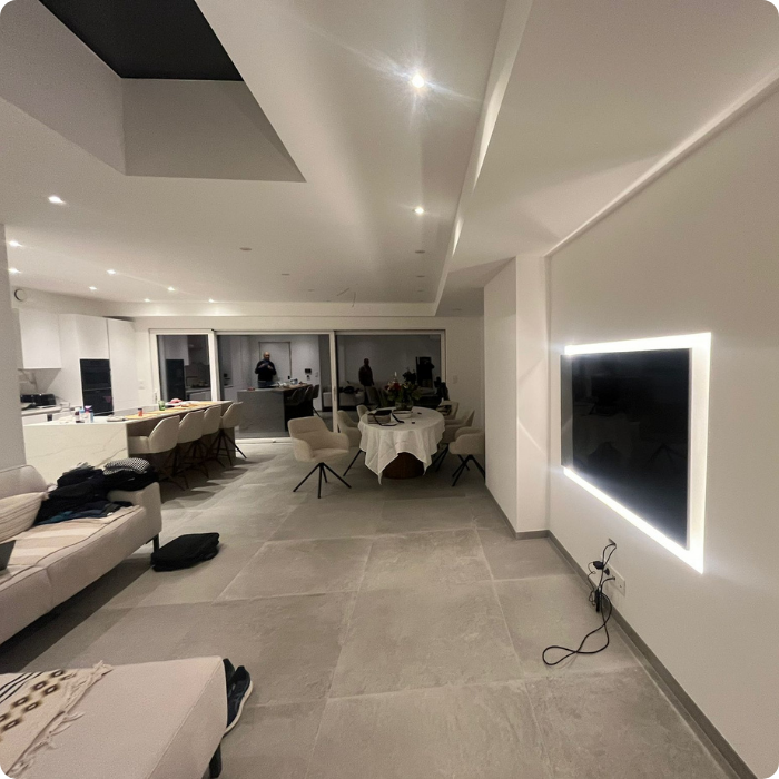 mus, finitions, aménagement intérieur, isolation, carrelage, cuisine, salon, living, salle de bain