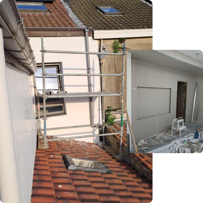 Crépi, façade, murs extérieurs, rénovation façade,  électricité, chauffage, plâtrage, ventilation, vmc