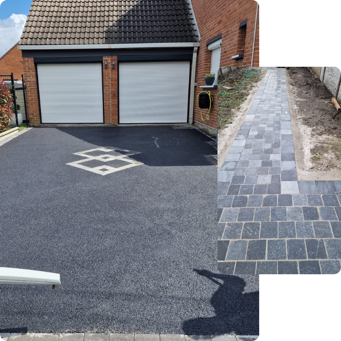 Asphalte, macadam, enrobé, sols extérieurs, contours piscines, margelle, 
                    nivellement, clôtures, palissades, gros oeuvre, chape