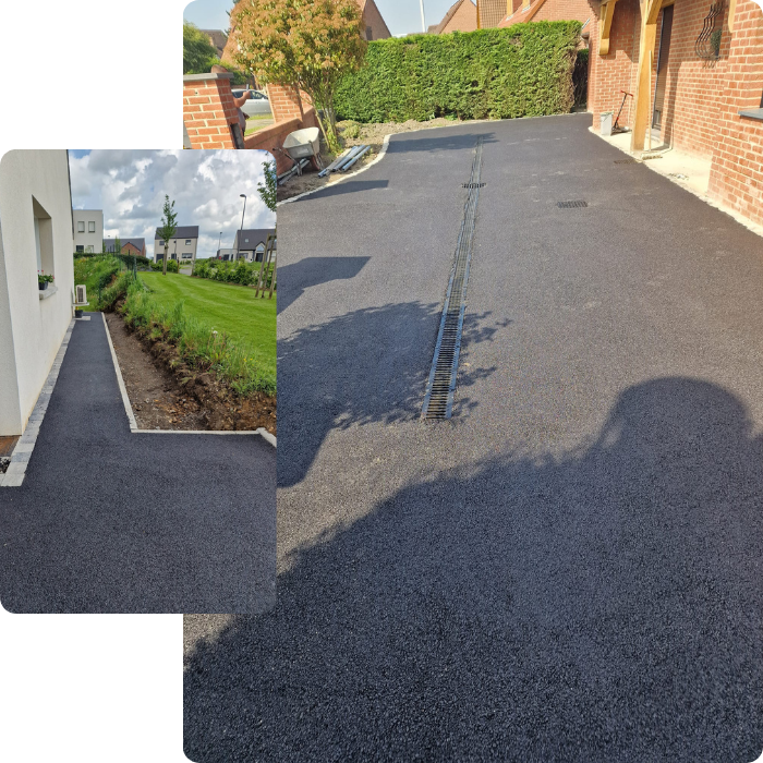 sols goudronnés, parking, allée de garage, allée, jardin, accès jardin