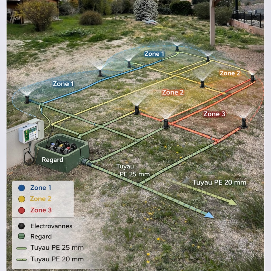 Arrosage automatique jardin, système irrigation enterré, installation arrosage Marseille