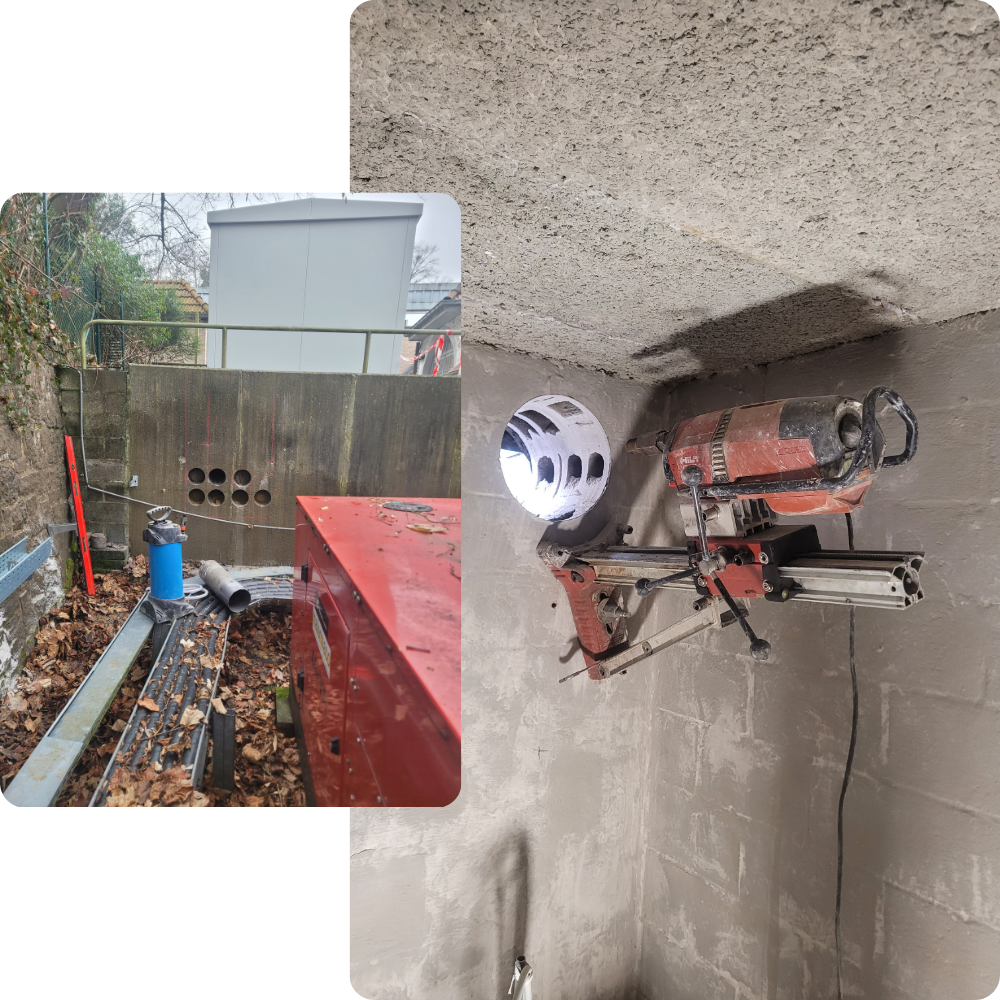 carottage, forage, murs, mus porteurs, passage câbles, trous murs