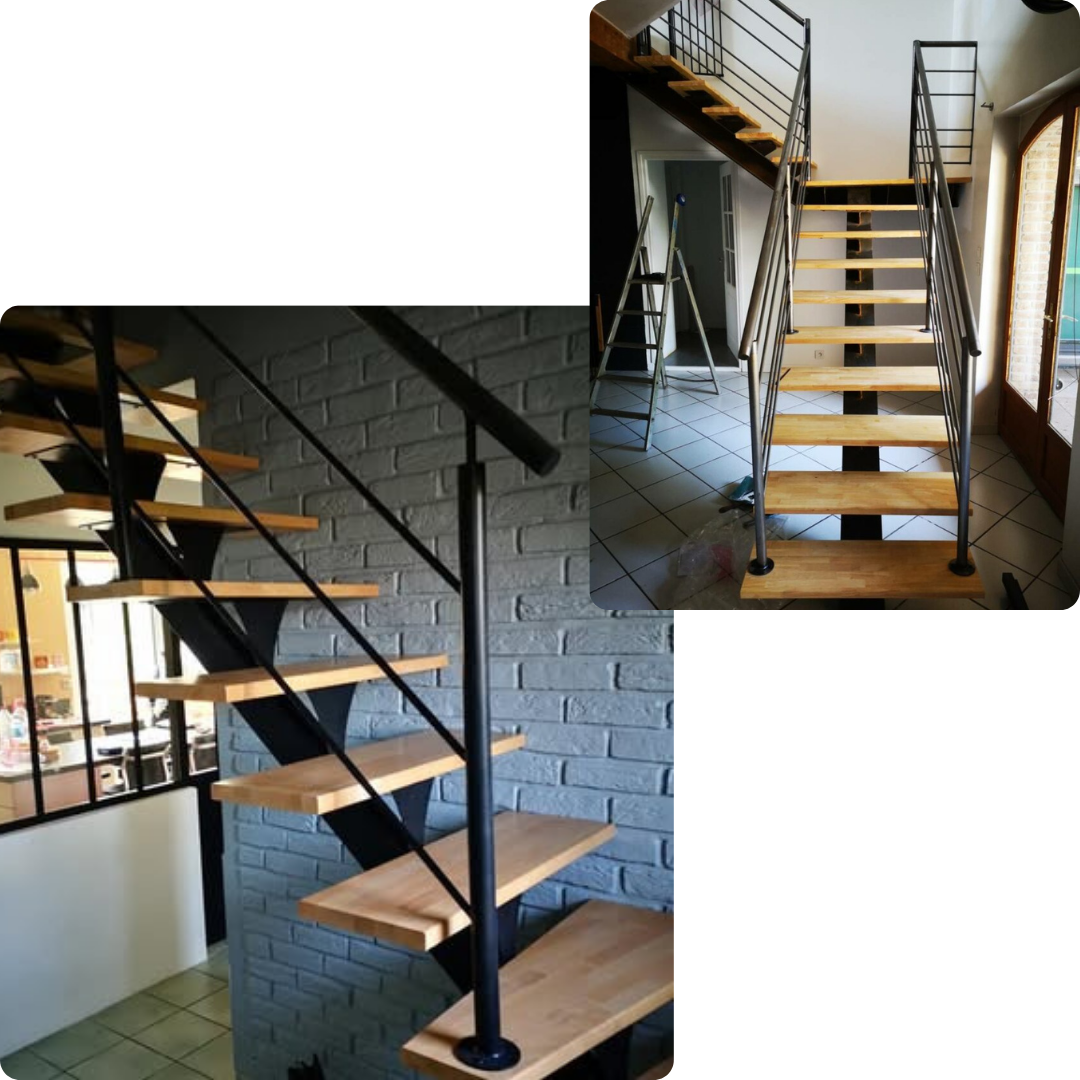Escalier sur mesure, métallique, bois, escalier quart tournant