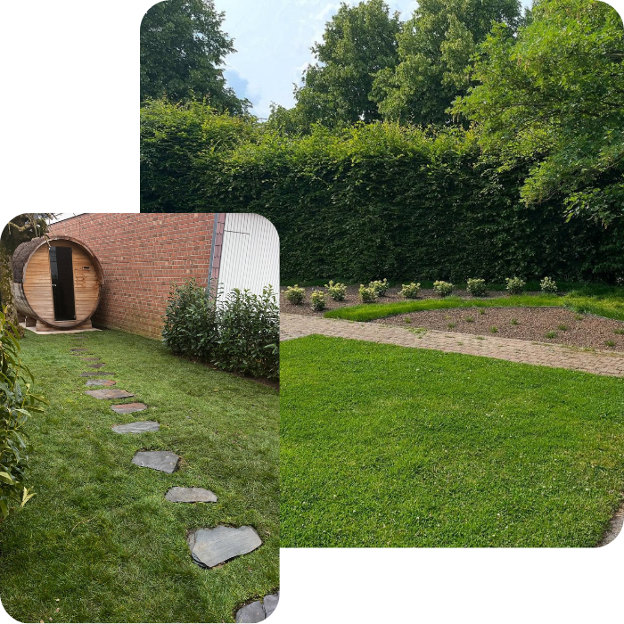 Aménagement extérieur, jardins, parcs, pelouse, bordures, pavages, terrain, plantations, parterre, fleurs