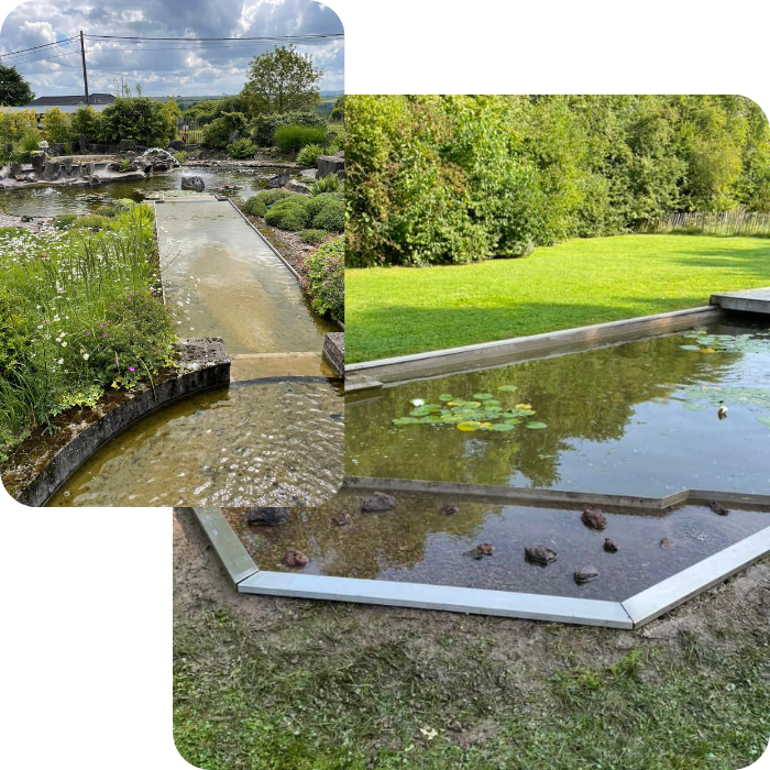 Plans d'eau, bassins, mares, piscines naturelles, construction, filtration, hydraulique