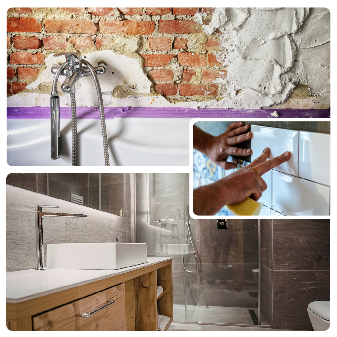 salle de bain, rénovation, murs, sols 