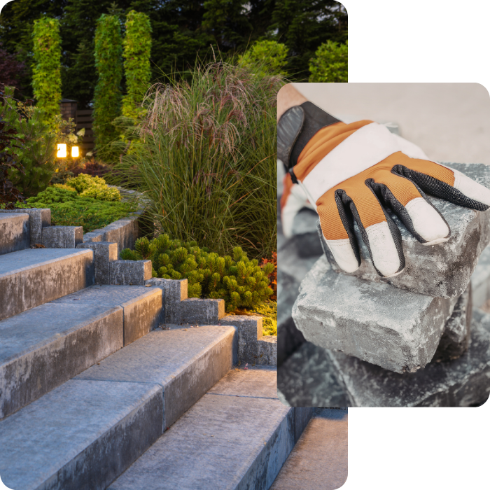 Pavage, pavé, tarmac, sols extérieurs, allées, bordures, aménagements extérieurs, 
                   abris de jardin, construction extérieure