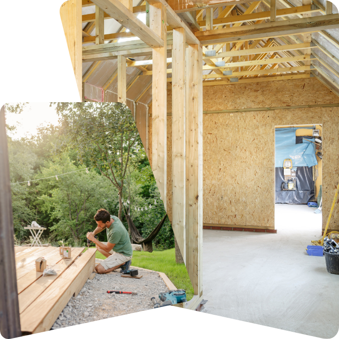 Ossature bois, construction extérieure, agrandissement bois, extension, panneaux bois, aménagement jardin