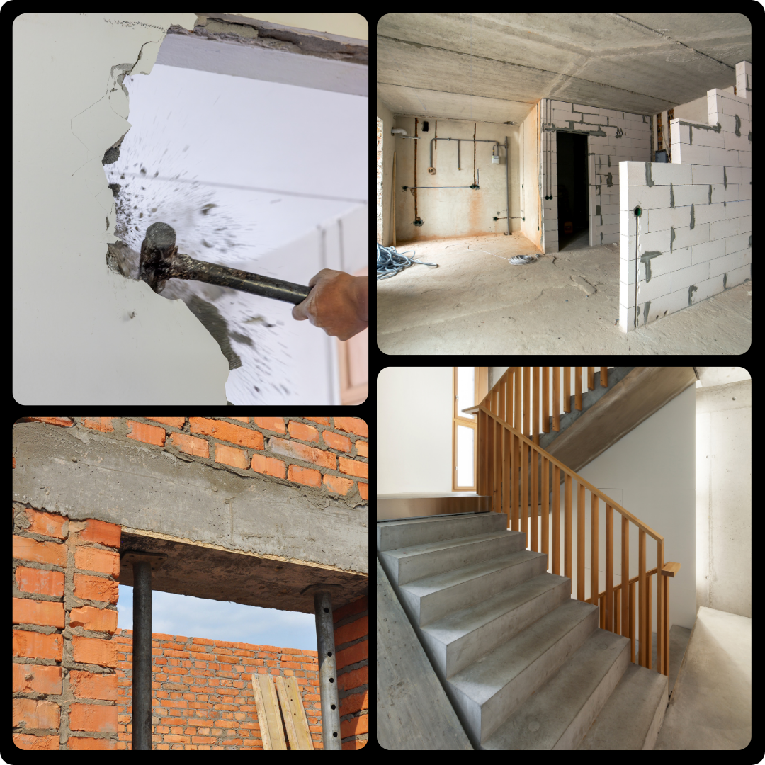 Rénovation intérieure, ouverture, mur porteur, poutre, placement de linteau
