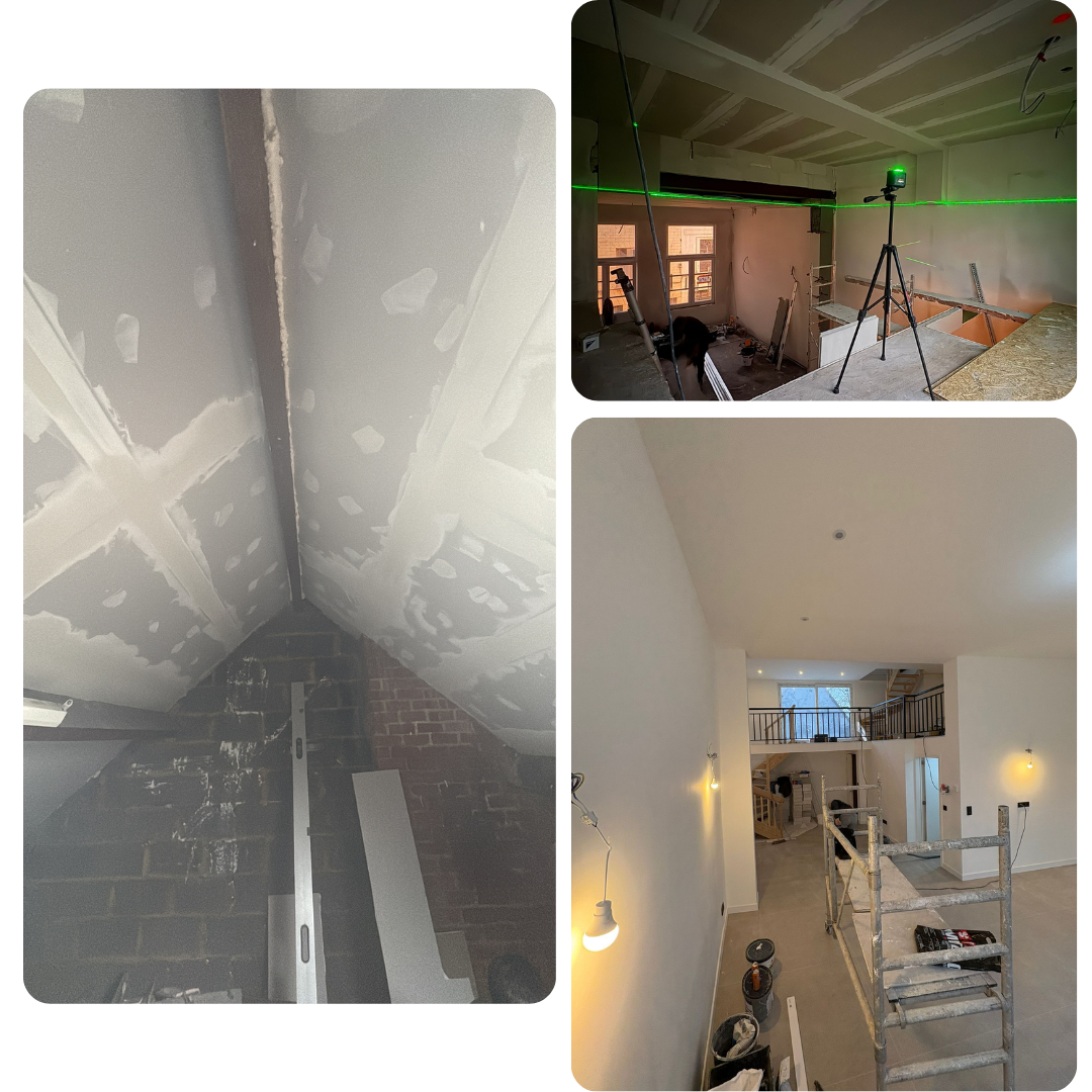 rénovation plafond, finitions modernes, travaux intérieurs, cloisons Gyproc, plafonnage intérieur