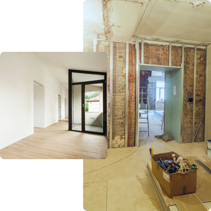 Plafonnage, parachèvement, murs, parquet, carrelage, remise à neuf