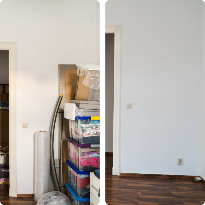 avant, après, nettoyage, chargement, vide maison, vider maison