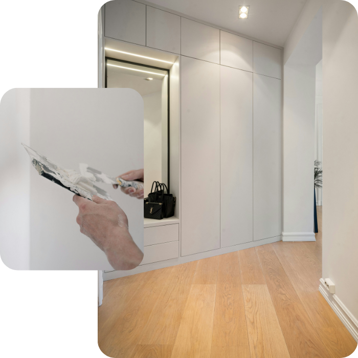 électricité, éclairage, prise, travaux, préparation murs, rénovation, crépi, façade,
                  plomberie, chauffage, pompe à chaleur