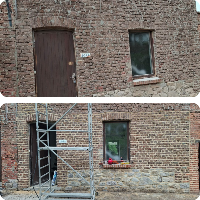 Façade, joint, brique, rejointoyage, sablage, nettoyage, murs extérieurs