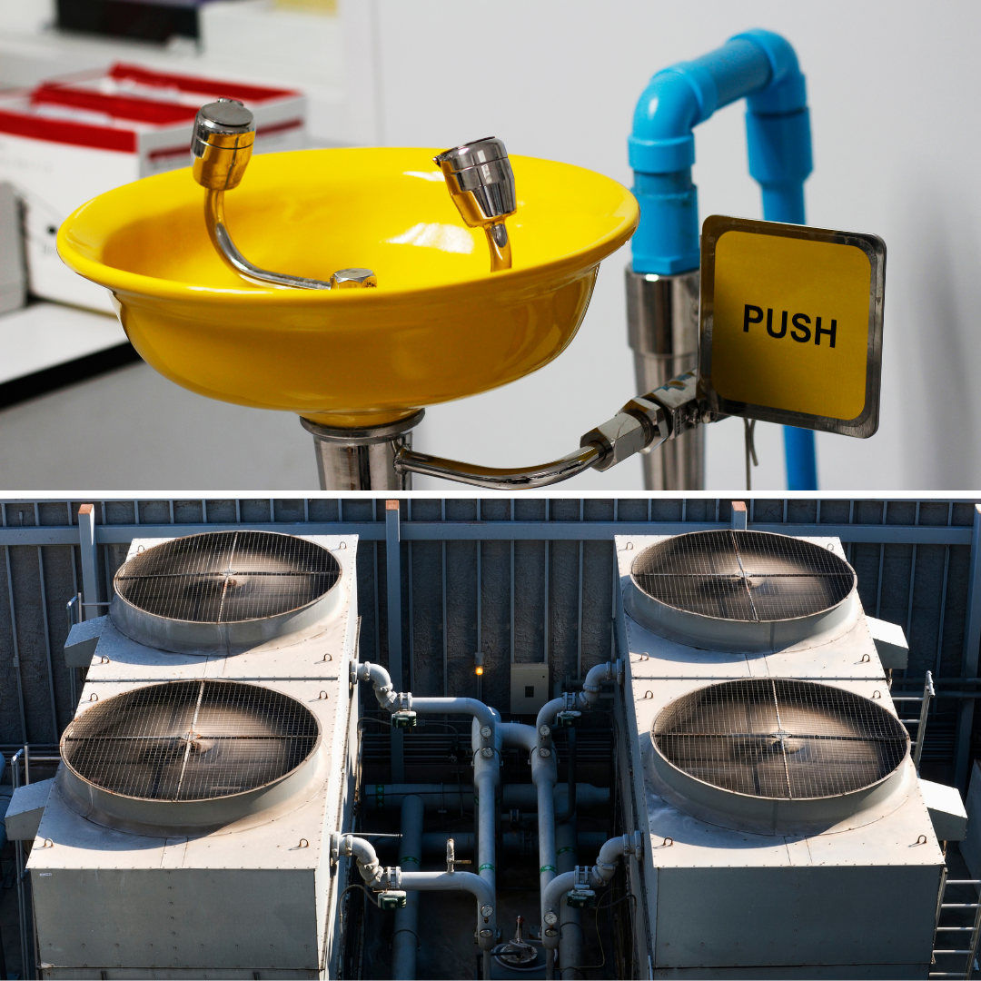 ensembles de douches blocs WC et rinçage des yeux en milieu industriel