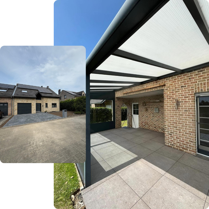 Aménagement extéieur, terrassement, pavage, allée de garage, pavé, abords, terrasse, carrelage