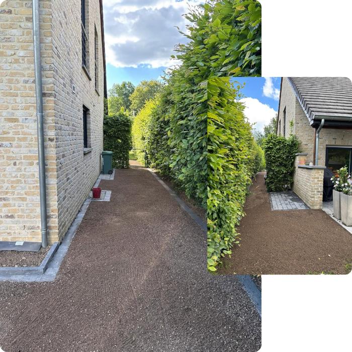 Nivellement, jardin, maison, terrain, mise à niveau, terre
