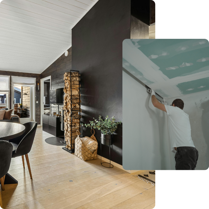 Rénovation intérieure, salle de bain, cuisine, parquet, revêtements de sols, terrasse, terrassement, jardin