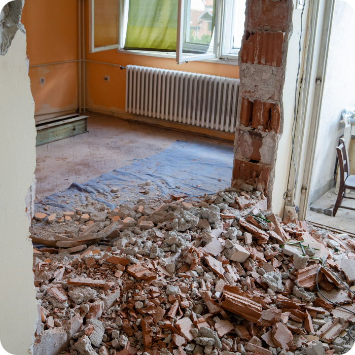Démolition, murs, casser, plafonds, intérieure, extérieure, carrelage