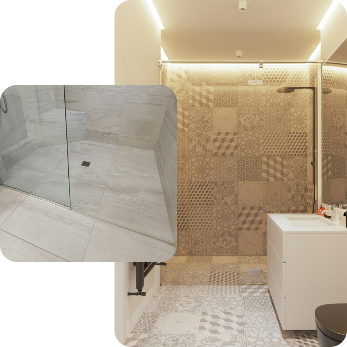 Aménagement, salle de bain, douche, baignoire, lavabos, toilettes, rénovation, remise à neuf, carrelage