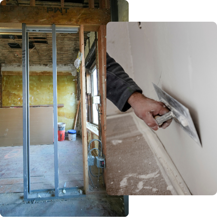 Faux plafonds, sols, plafonds, murs, enduit