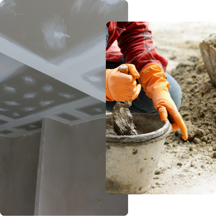 Béton, Gyproc, cloisons, sols, parquet, revêtements sols, carrelage, murs, isolation intérieure