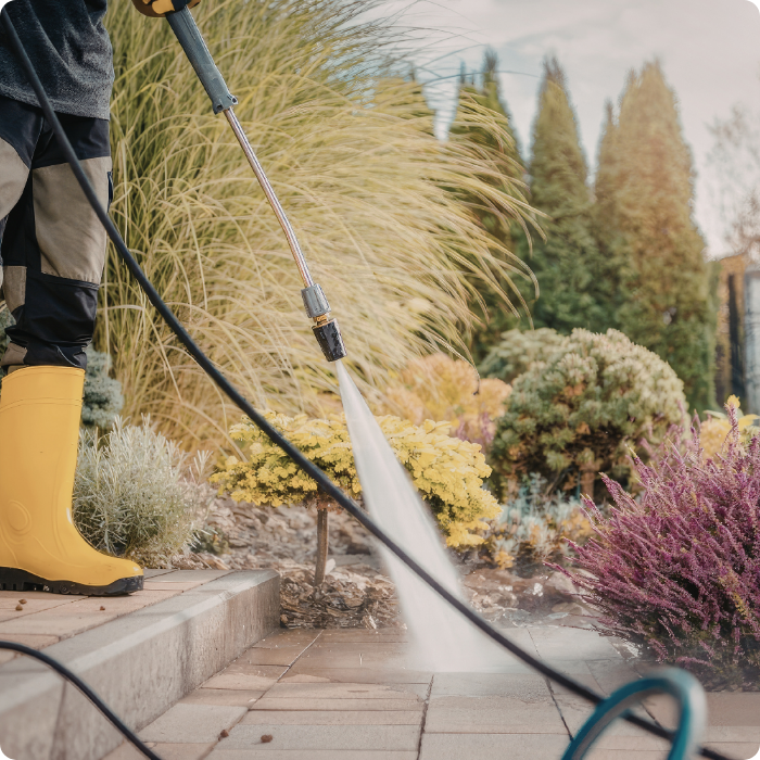 Service nettoyage, sols extérieurs, terrasse, allée, jardin, équipements