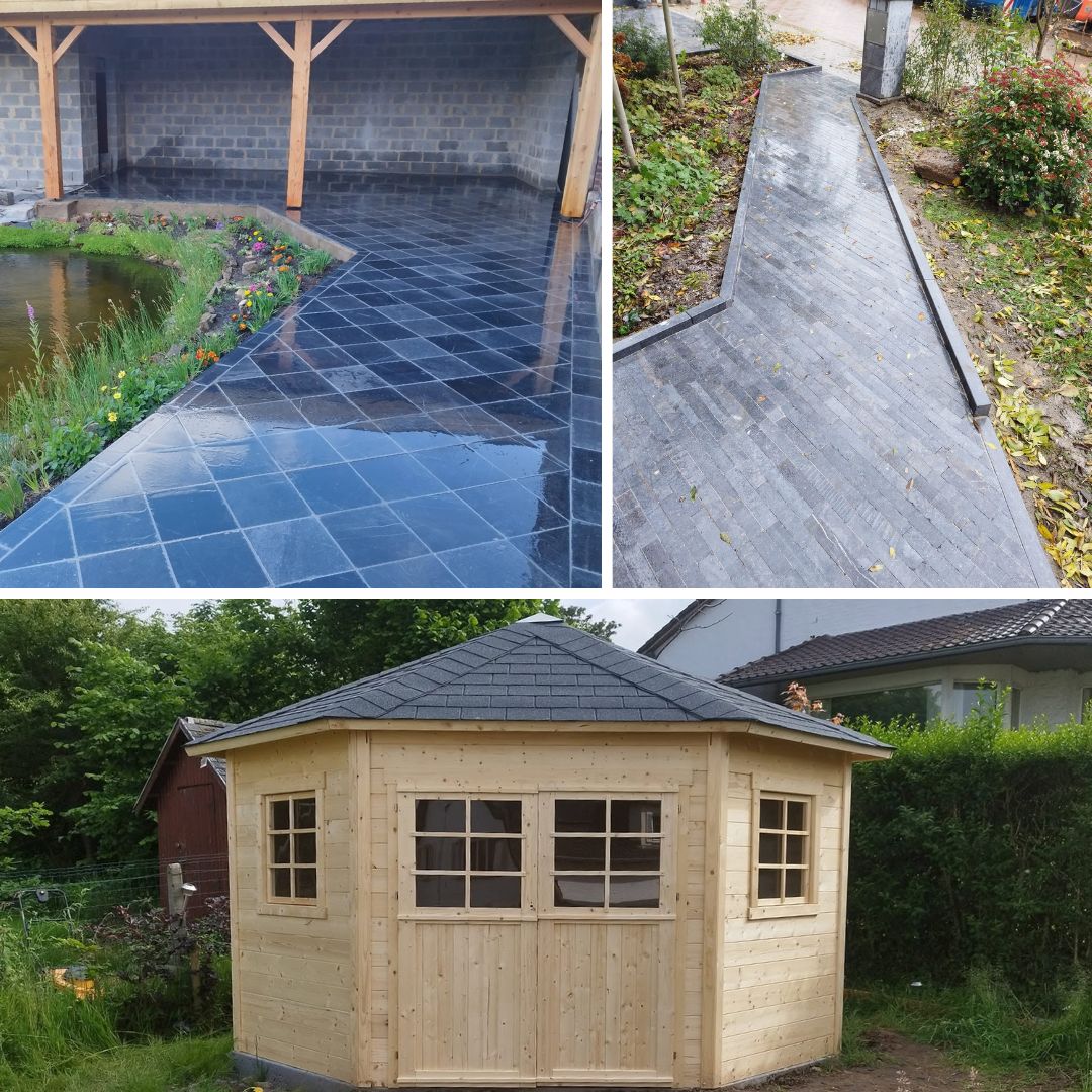 Terrasse pavage clôture pergola et aménagement de jardin