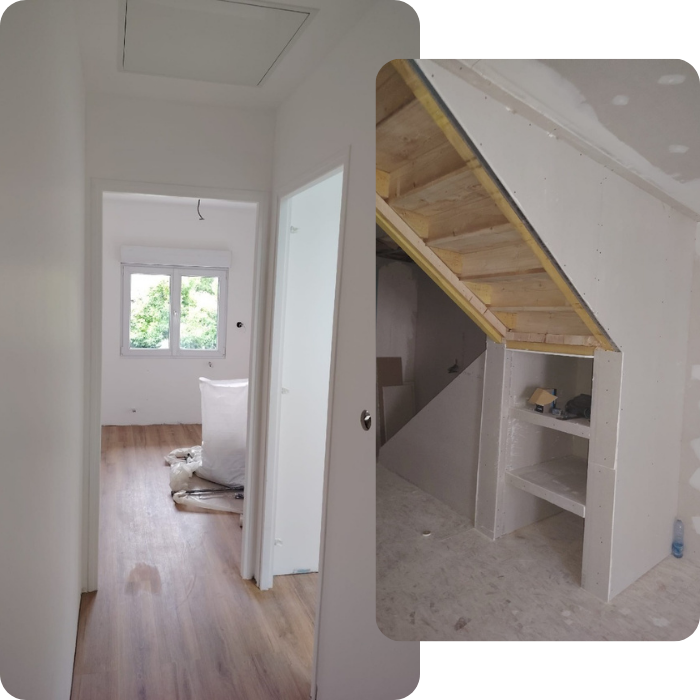 Parachèvement, finitions, enduit, peinture, murs, plafonds, faux plafonds