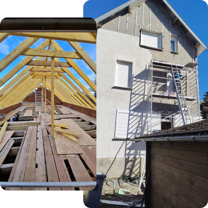 Construction, clé sur porte, toiture, maçonnerie, béton, dalle, rénovation, parachèvement, plafonnage