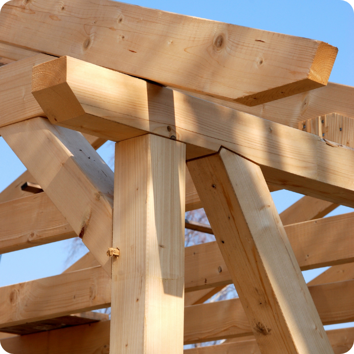 Dakconstructie, hout, houtskeletbouw, pergola, houten carport, tuinberging, dak