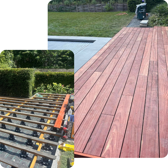 Terrasse en bois, sur plots, aménagement extérieur, menuiserie, menuiserie extérieure