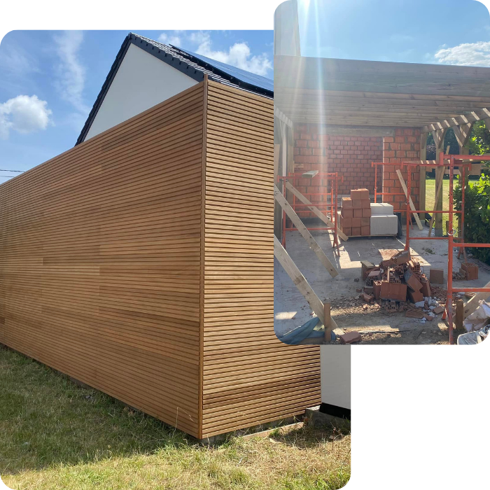 Annexe, bois, nouvelle annexe, construction, toiture, toiture plate, bardage bois