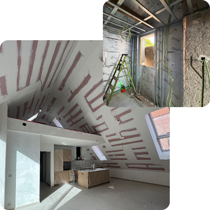 Cloisons, enduits, plafonnage, murs, plafonds, aménagement intérieur