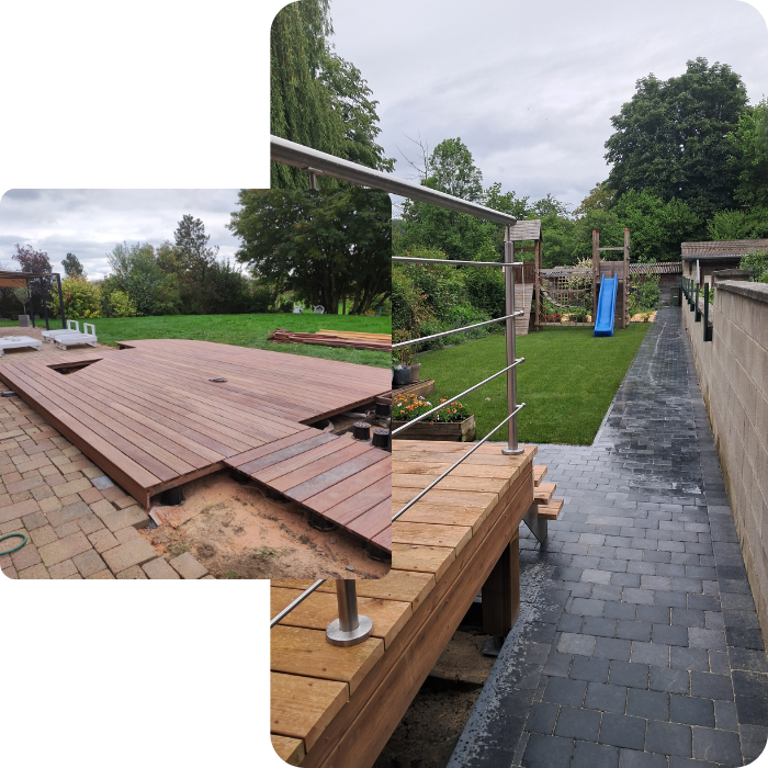 Allée, abords, jardin, accès, terrasse, bois, composite, portail