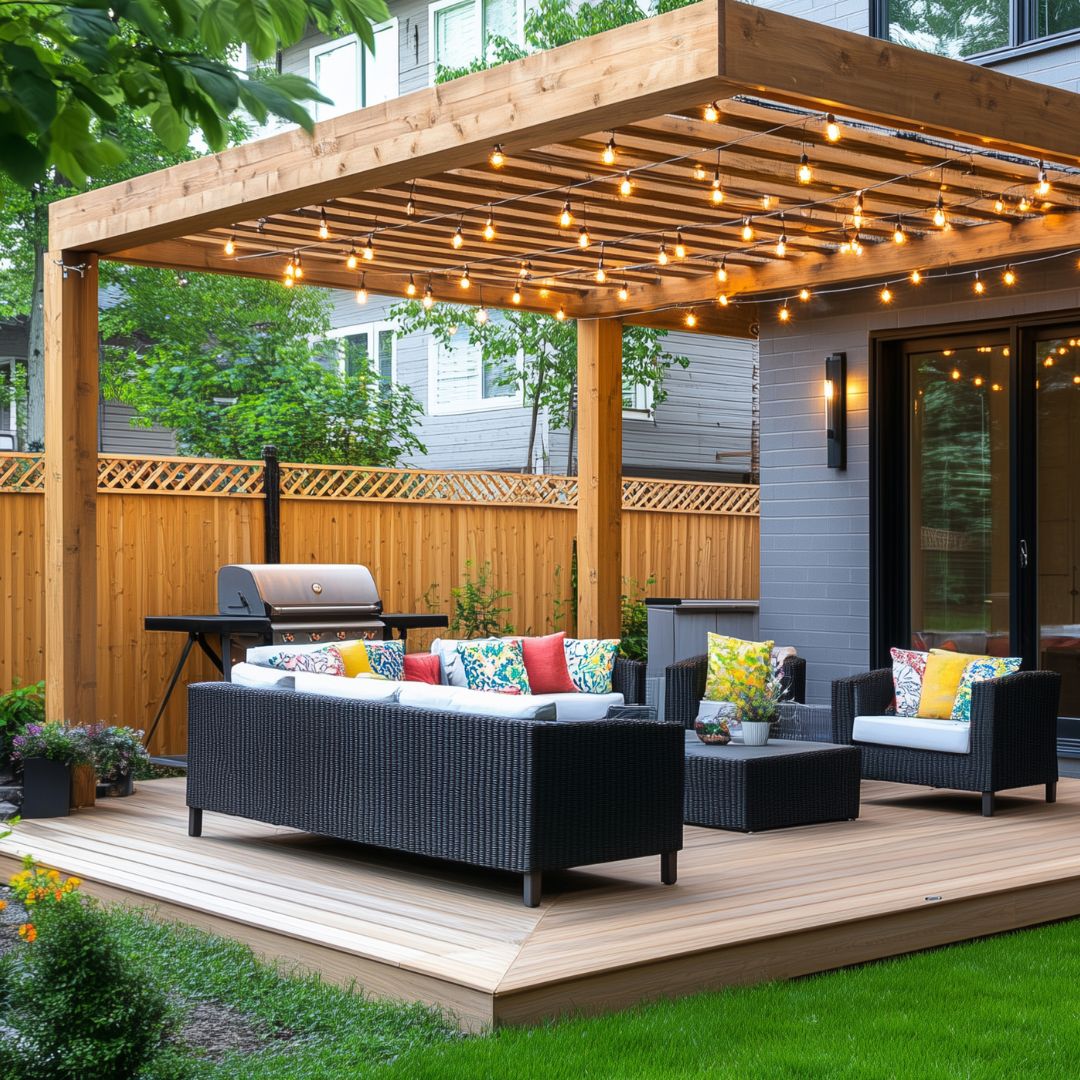 Pergola carport terrasse sur plots et aménagement extérieur en bois