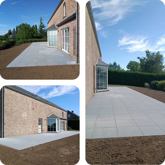 Nouvelle terrasse, carrelage, extérieur, jardin, aménagement terrasse